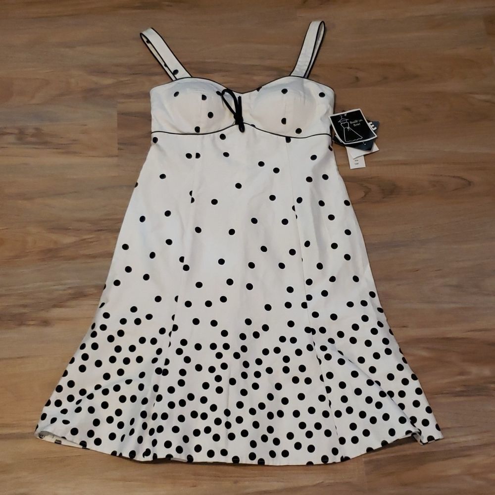 🔸️NWT Madison Leigh White Polka Dot Stretchy Sleeveless Dress Petite 10 - Picture 2 of 12